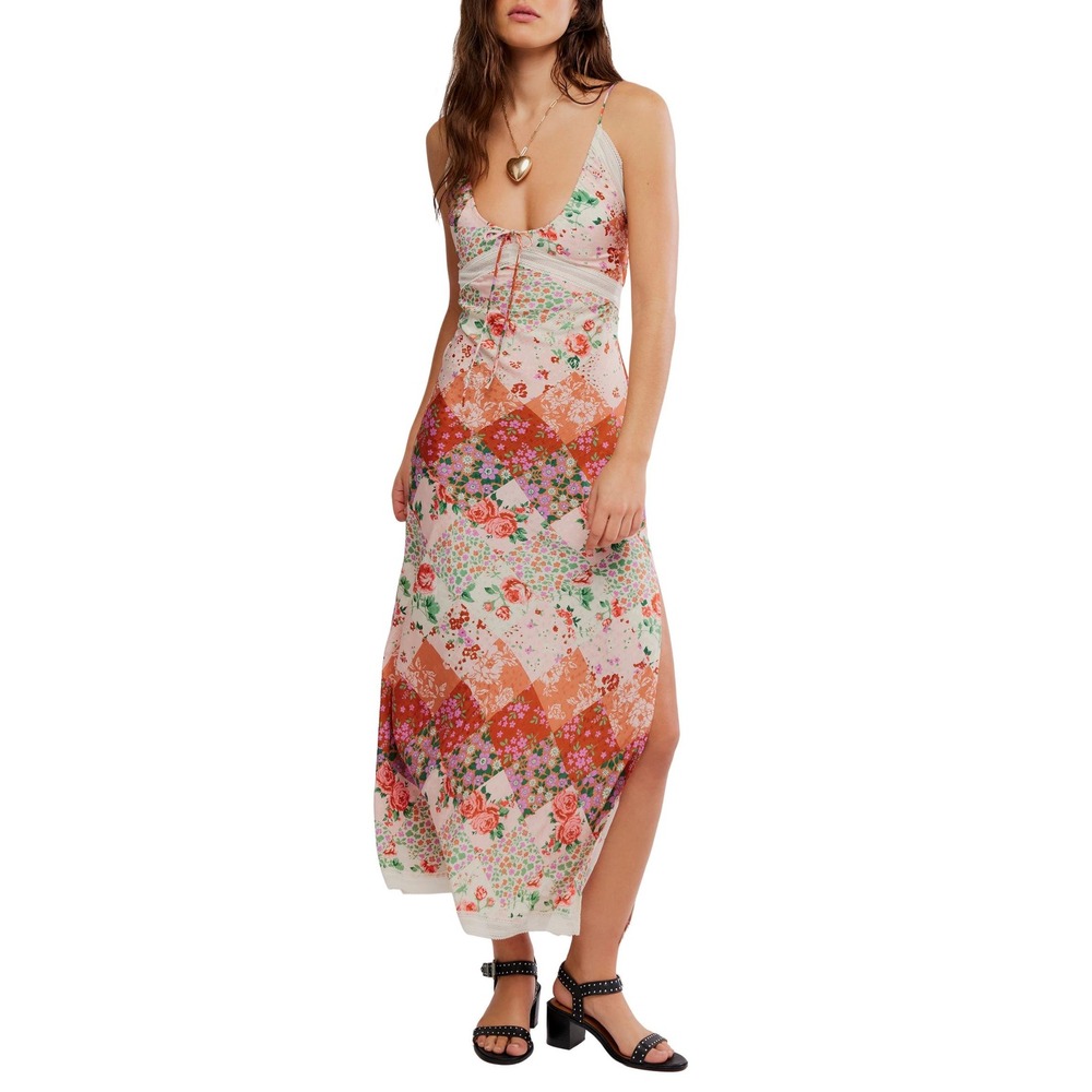 Free People Patchwork Maxi Dress Brown Combo Small New With Tags